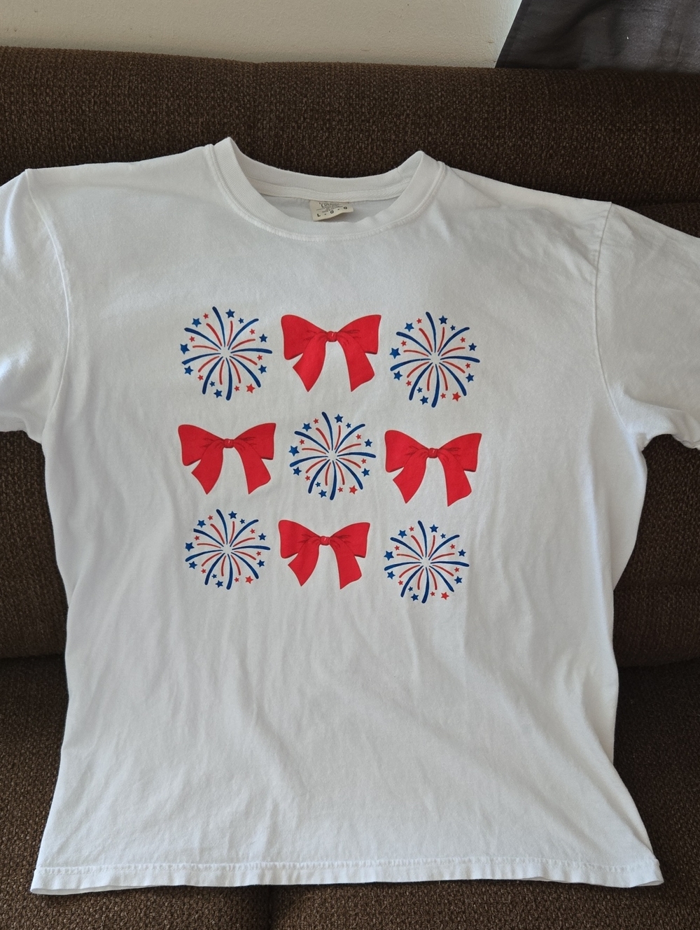 Comfort Colors Patriotic Tee with Red Bows & Blue Firework Print